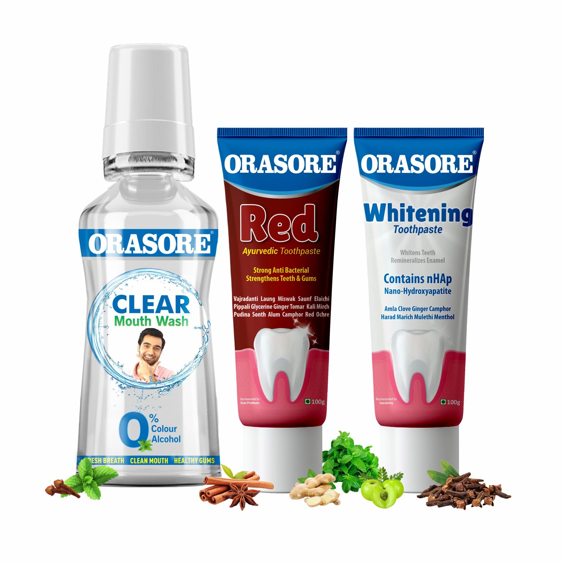 Orasore Toothpaste Combo | nHAp Whitening Toothpaste 100g + Ayurvedic Red Toothpaste 100g + Orasore Mouth Wash 250ml (B0CR7Q8RWN) Amazon Price History, Amazon Price Tracker