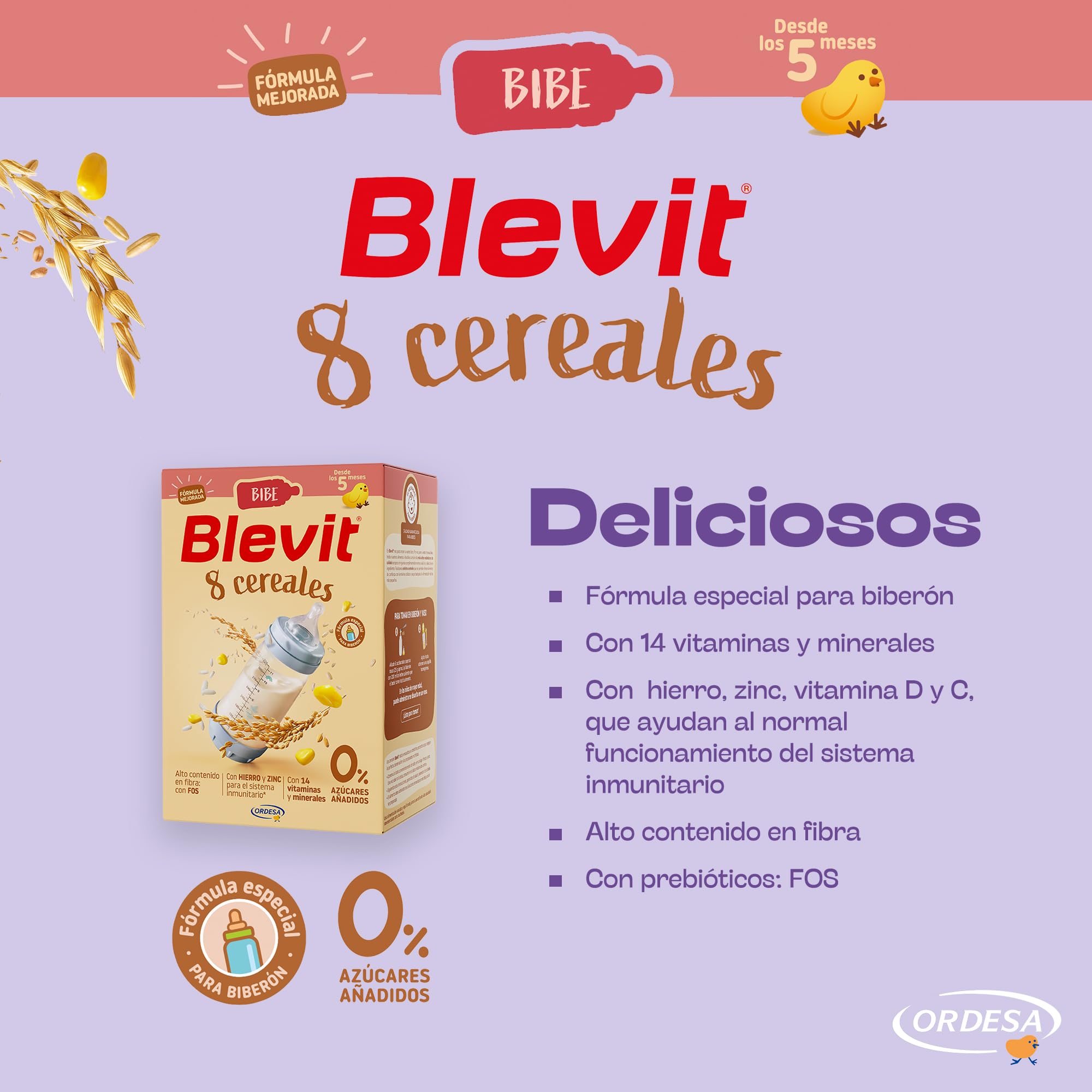 Blevit Bibe 8 Cereales | 500g | Papilla para Bebé desde los 5 Meses con 95% de Cereales - 14 Vitaminas y Minerales — view 4