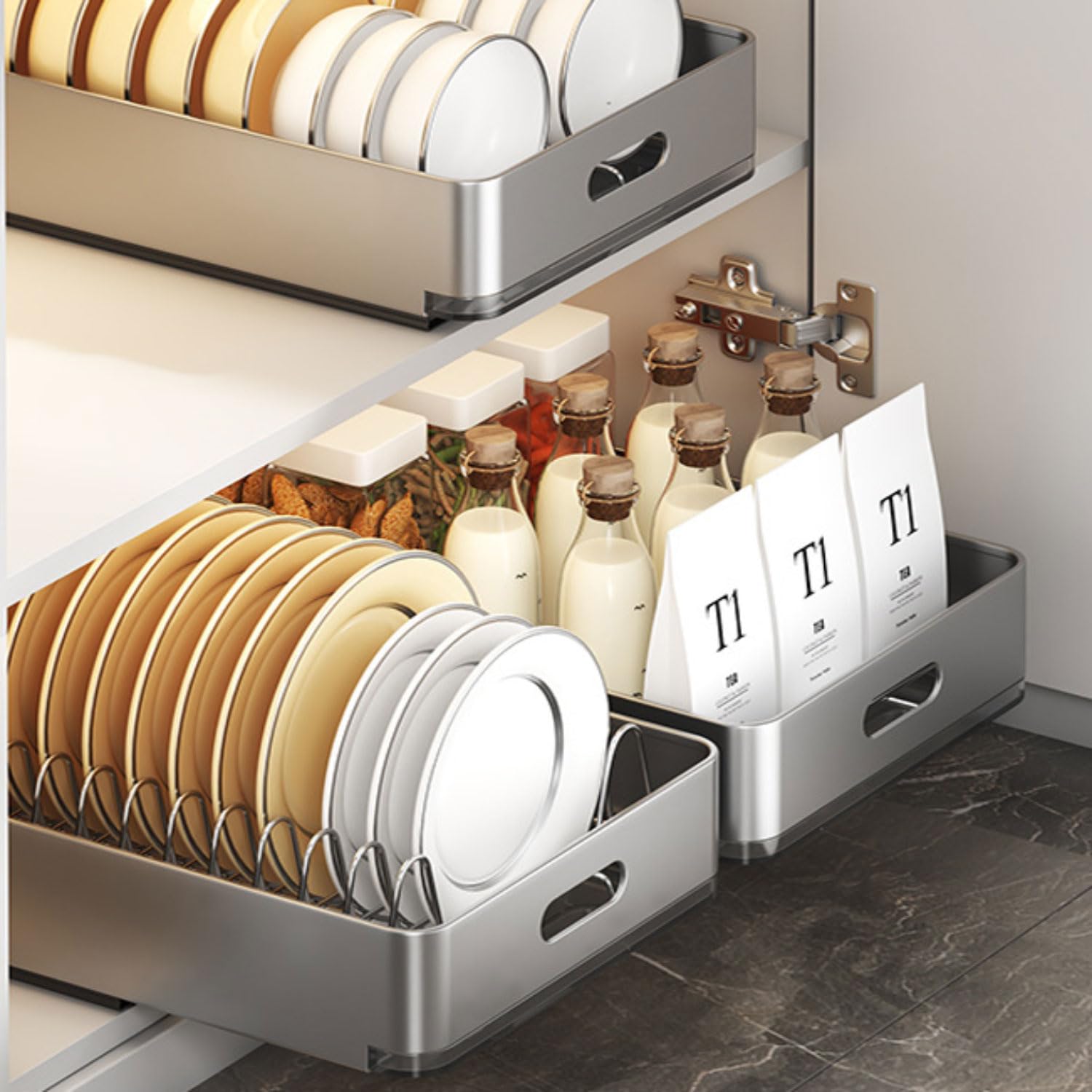 Cajones extraíbles para eliminar el desorden en armarios de cocina y despensa