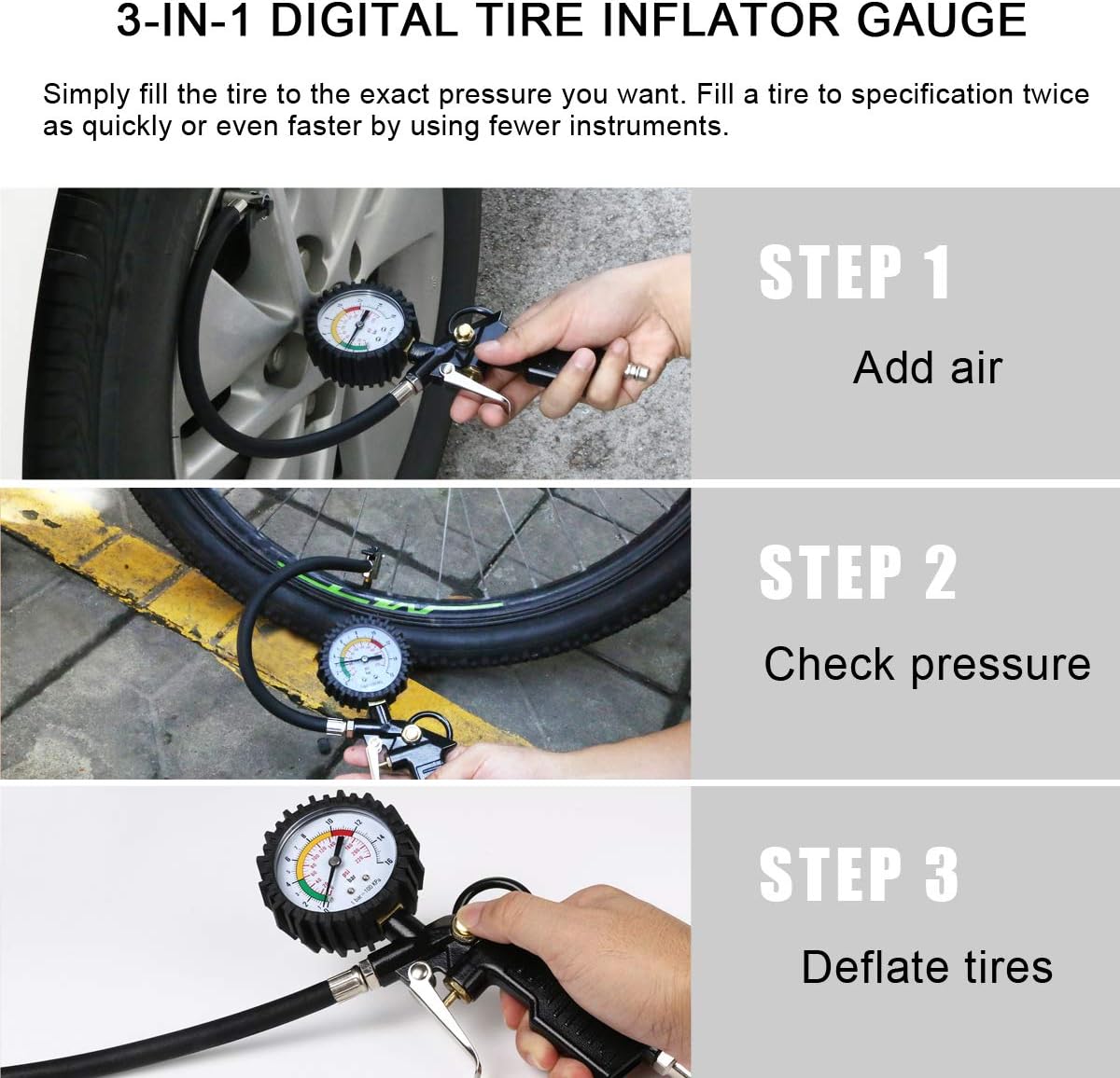 URAQT Tyre Pressure Gauge, 220 PSI Tyre Inflator with Pressure Gauge Air Compressor, Valve Air Chuck and 90 Degree Valve Extender for Heavy Duty Car Motorcycle Bicycle 5 71U9vZHtkjL. AC SL1200