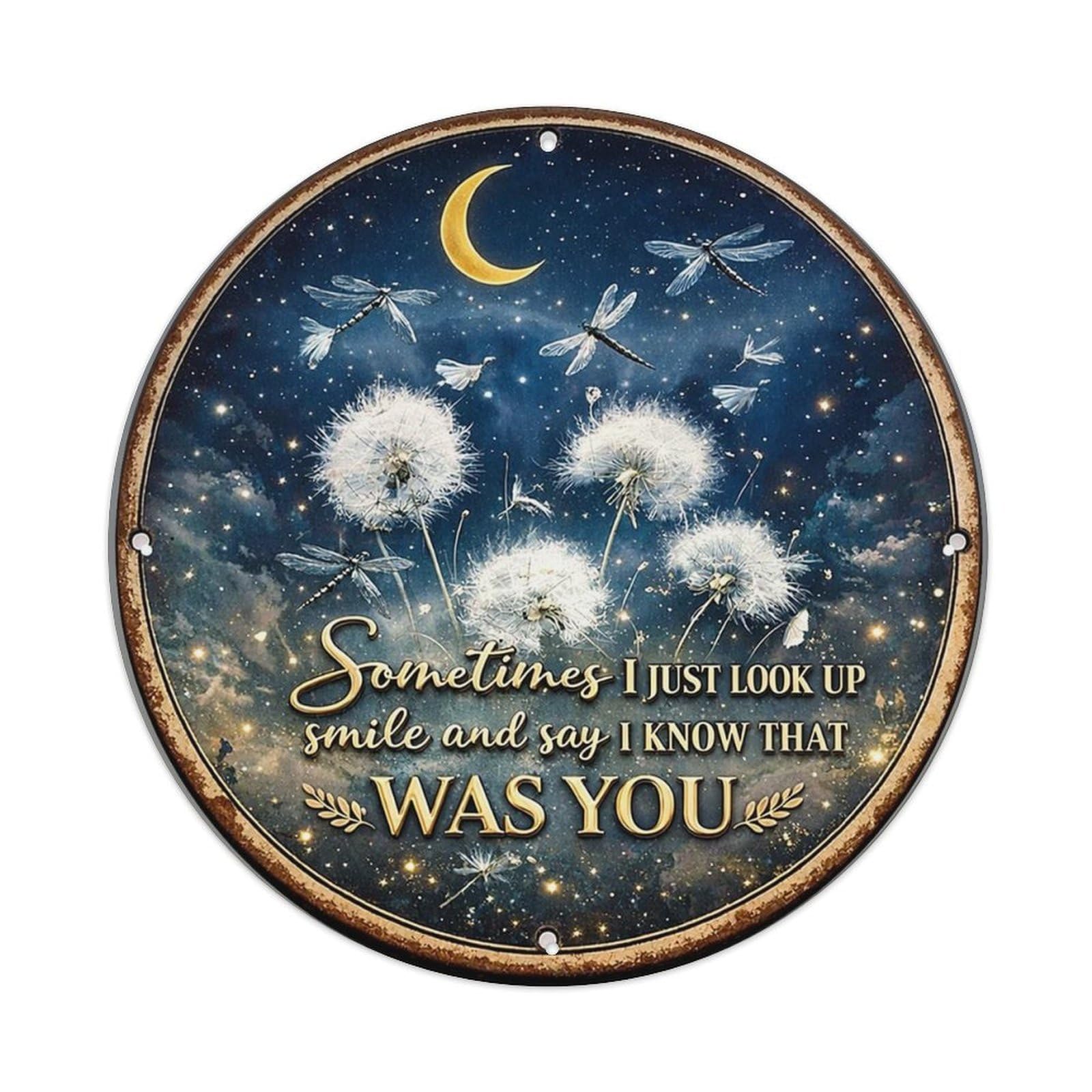 Night Sky Dandelion Dragonfly Moon Tin Sign Metal Poster Vintage Metal Signs for Home Man Cave Bar Cafe Kitchen laundry room Wall Decorations Gift 8x8Inch