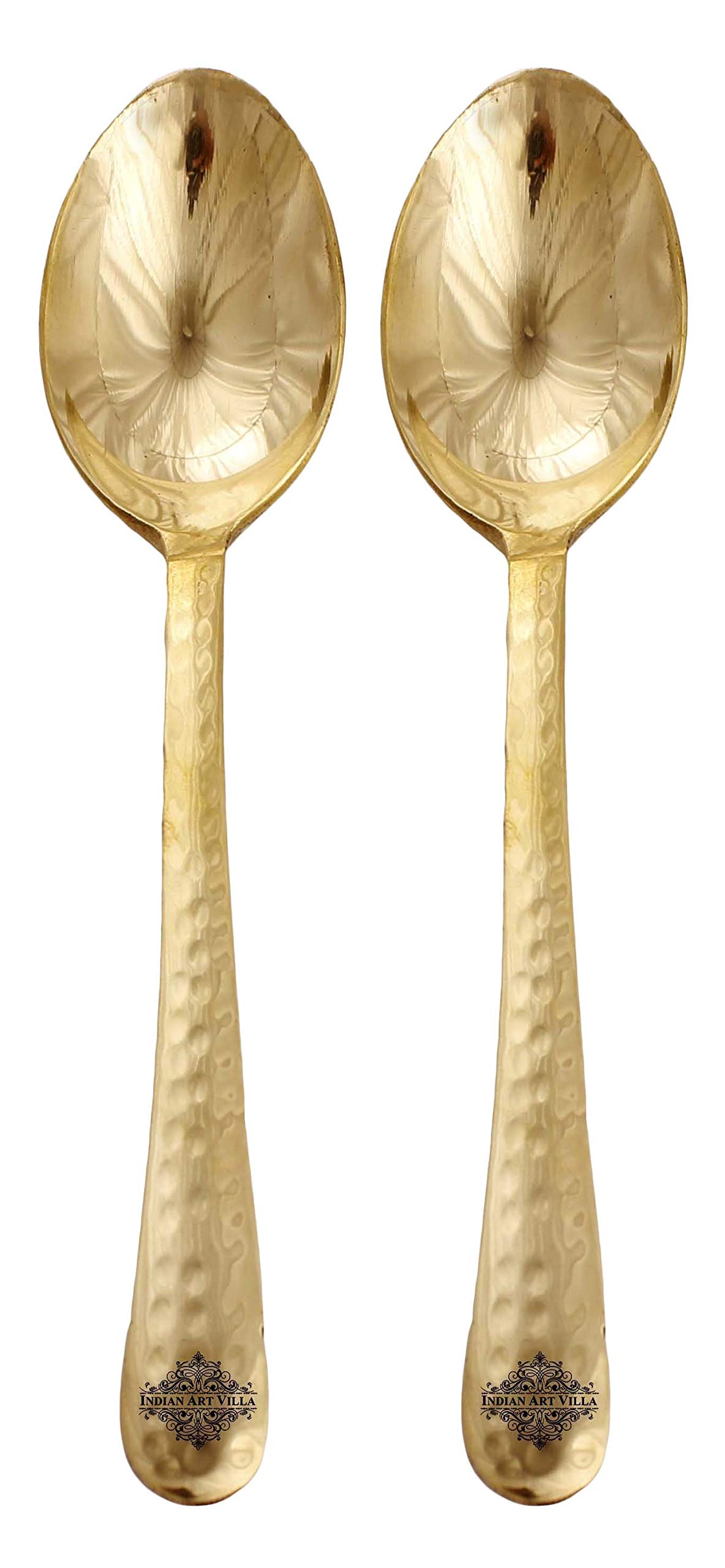 Indian Art Villa Brass Hammered Spoon, Serveware Tableware, Length 7" Inch, 2 Pieces, Gold-image-4