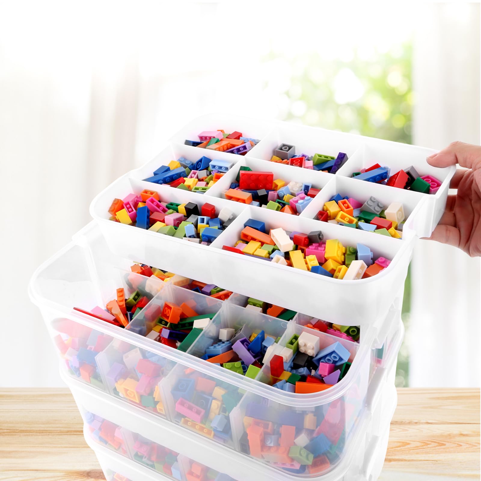 JMIATRY Scatole Plastica con Coperchio per Lego 30,5 x 23 x 32,5 cm, 3 Strati Trasparenti Scatola per Scomparti, Contenitori Mattoncini Impilabili Per riporre piccoli oggetti