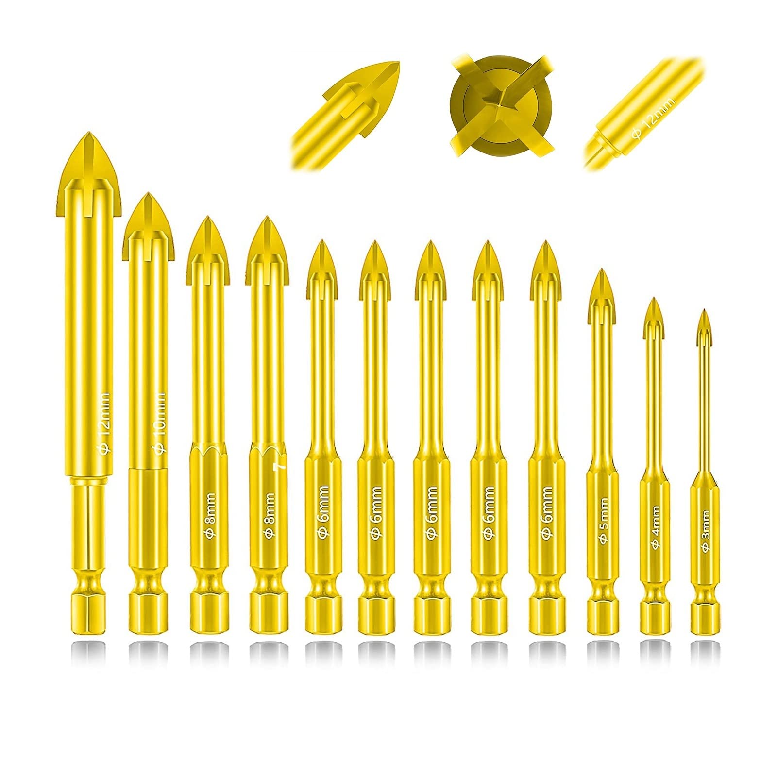 Punte for muratura, set di punte for calcestruzzo da 3 mm a 12 mm, punte for vetro, set di punte esagonali a croce for piastrelle in ceramica, for metallo, blocchi, mattoni, piastrelle morbide, legno,