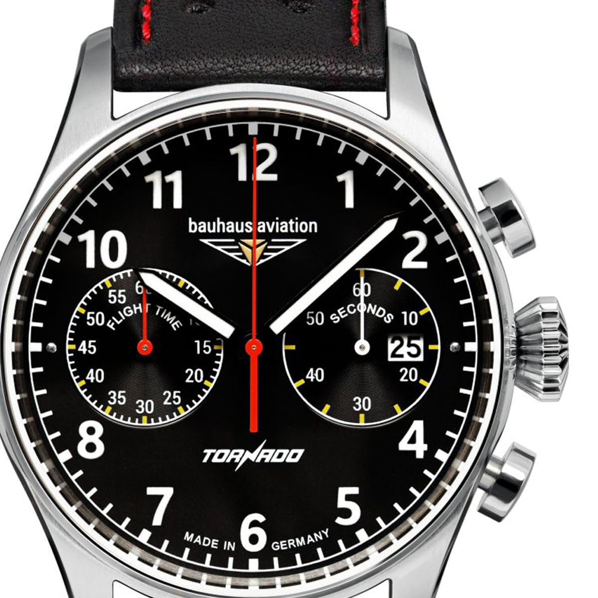 Bauhaus Aviation Herrenuhr Edelstahl Serie Tornado Chronograph 5 ATM mit Lederband in verschiedenen Varianten