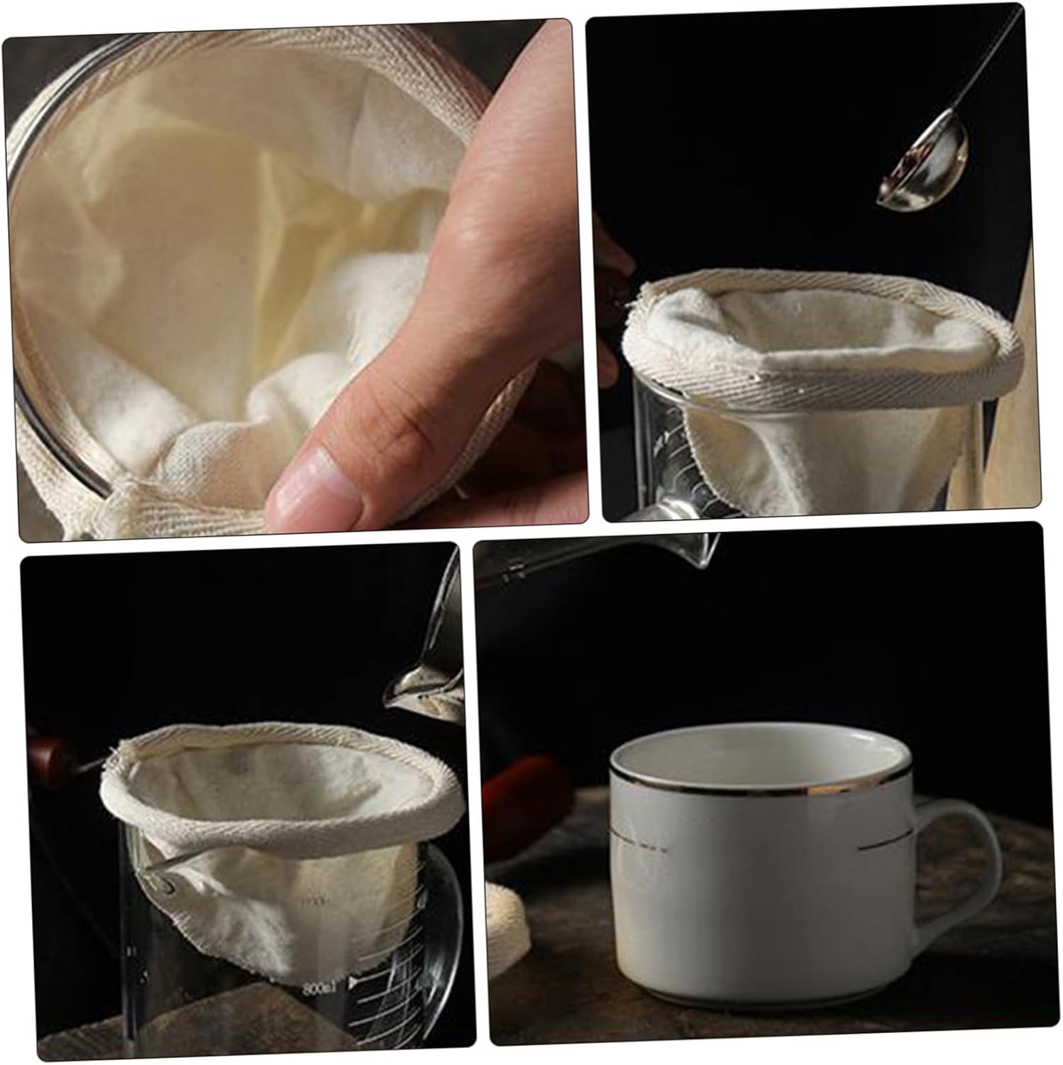 Reusable Flannel Cloth Coffee Strainer Bags 2Pcs Stainless Steel Mesh Filter Pouch for Drip Brew Coffee and Tea Brewing at Home