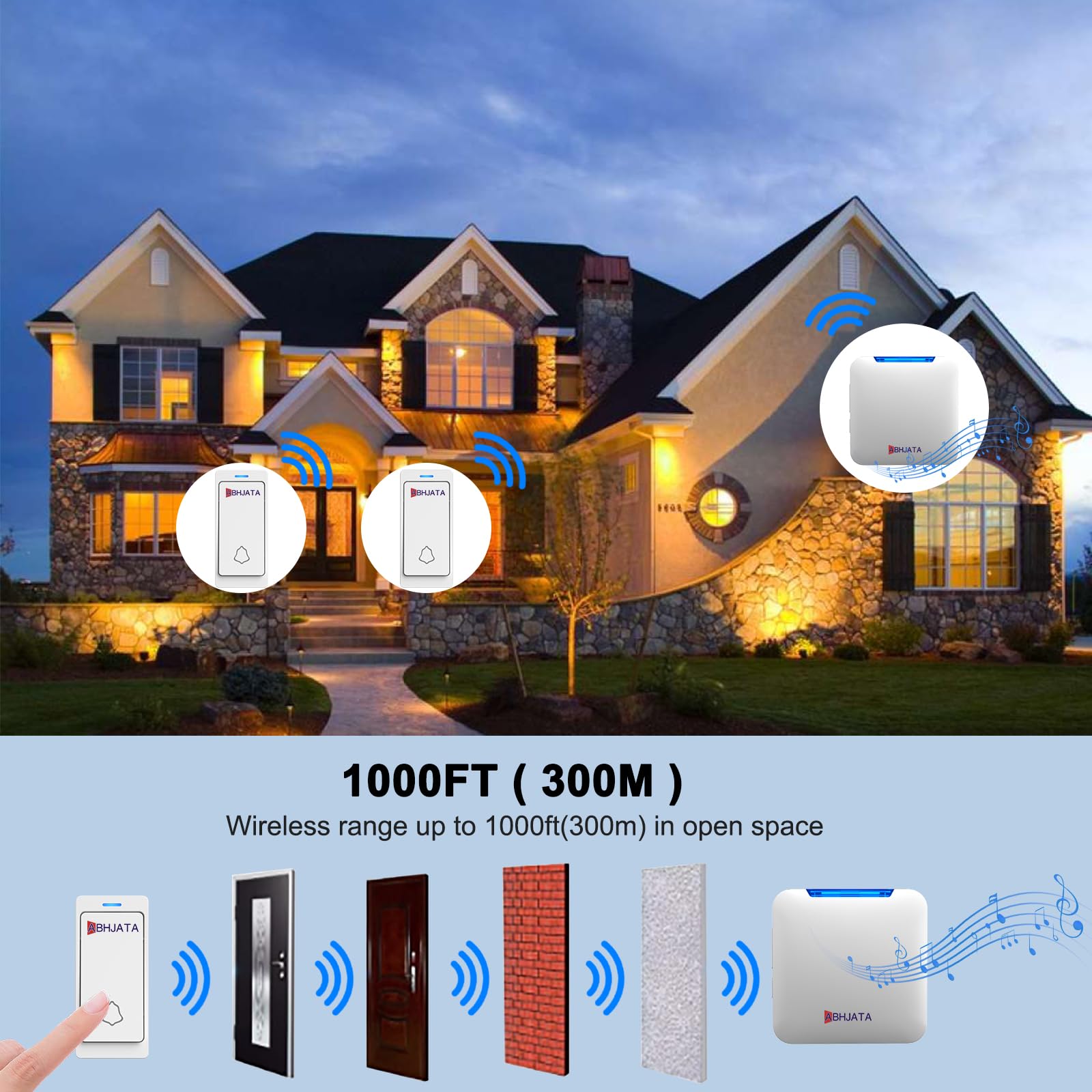 ABHJATA Door Bell, 1000ft/300m Long Range Wireless Doorbell for Home 3