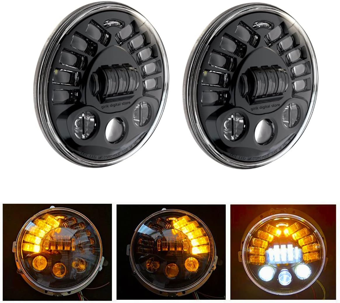 7 Inch Teeth LED Round Headlight with Turn Signal Indicator & Hi/Low Beam for Mahindra Thar (70W, 2 Pcs)