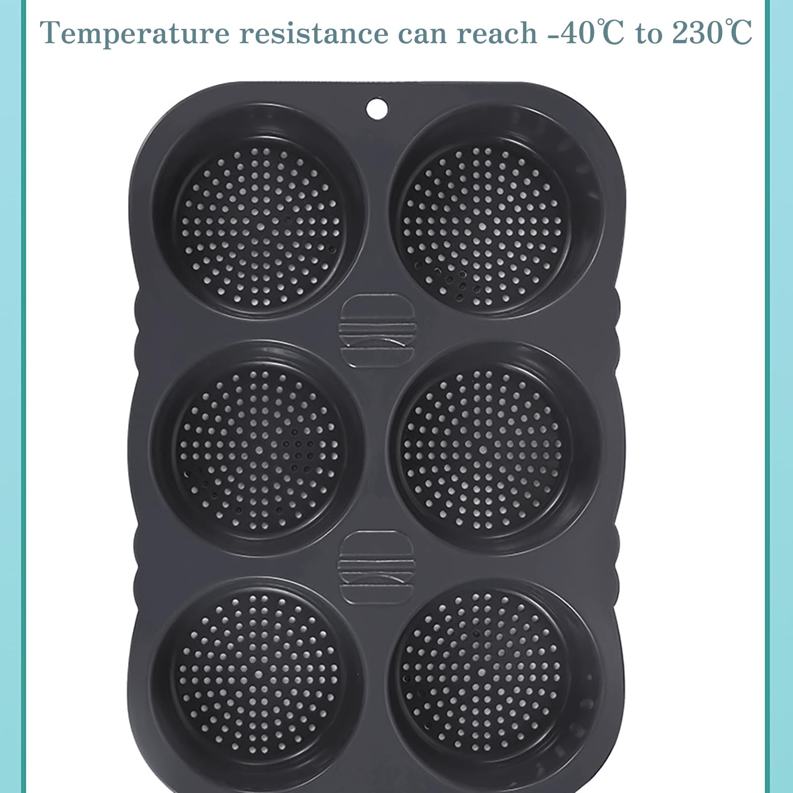 Moule à Pain Burger Silicone 6 Cavités - Diamètre 10 cm - Pour Four & Micro-Ondes - Résistant -40°C à 230°C - Démoulage Facile (34.5x23.5x4 cm)