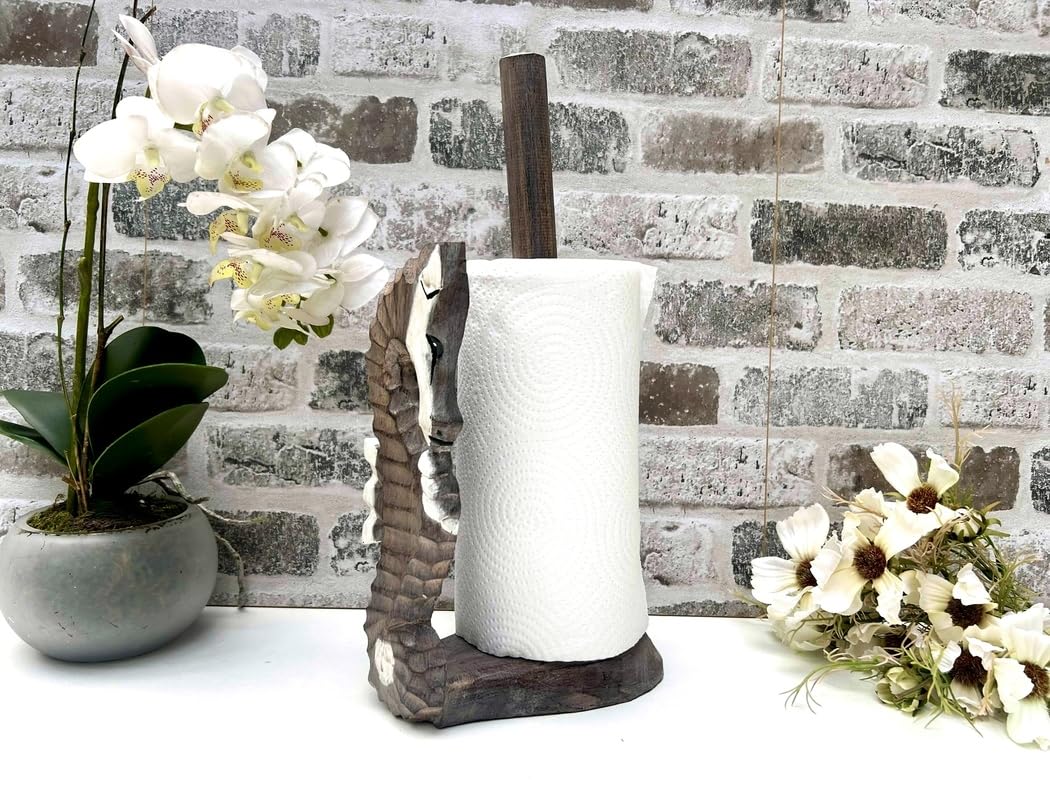 Seahorse Kitchen Roll Holder Nautical Wooden Kitchen Accessory Grey and White