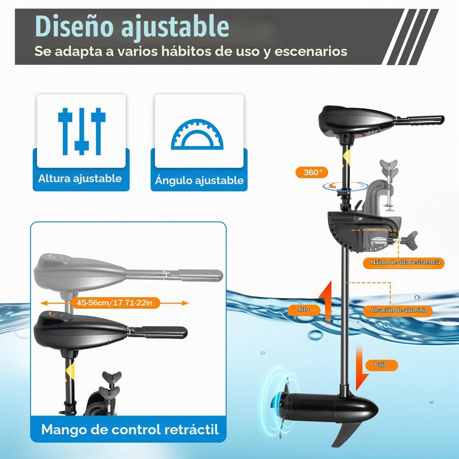 Motor fueraborda, 800 W, 12 V, motor eléctrico para barco, 80 LBS de empuje, fueraborda eléctrica de 1,2 CV con 5 marchas adelante y 3 marcha atrás, eje largo para lancha inflable con motor