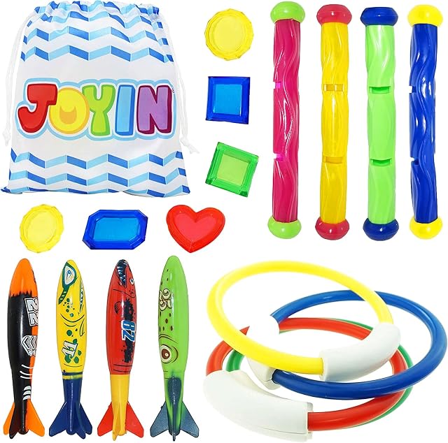 JOYIN Toy Underwater Swimming/Diving Pool Toy Rings (4 pcs) Diving Sticks (4 pcs) and toypedo bandits(4 pcs) with Under Water Treasures Gift Set Bundle
