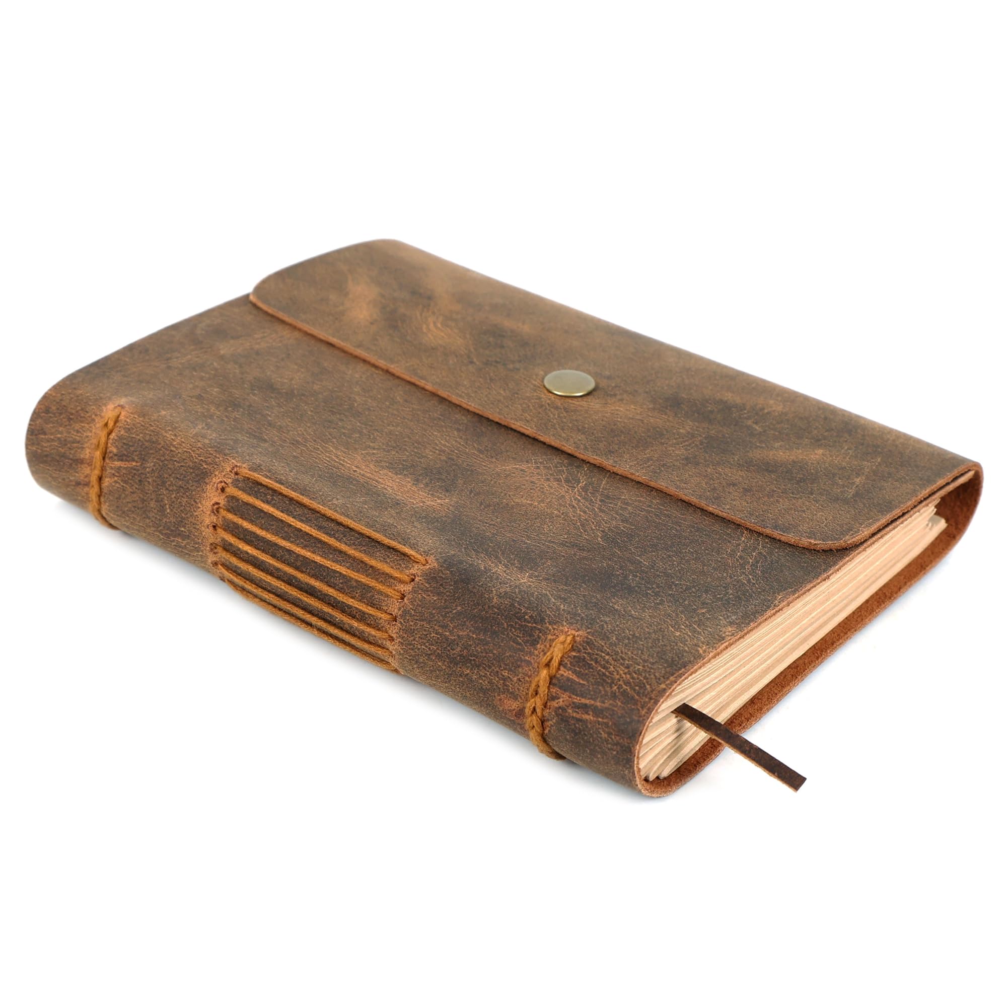 ELIZO Journal ligné relié en cuir – 200 pages, marron teck, 10,2 x 15,2 cm (A6), carnet de notes en cuir pour homme et femme, carnet de croquis, carnet de notes quotidien, journal de voyage