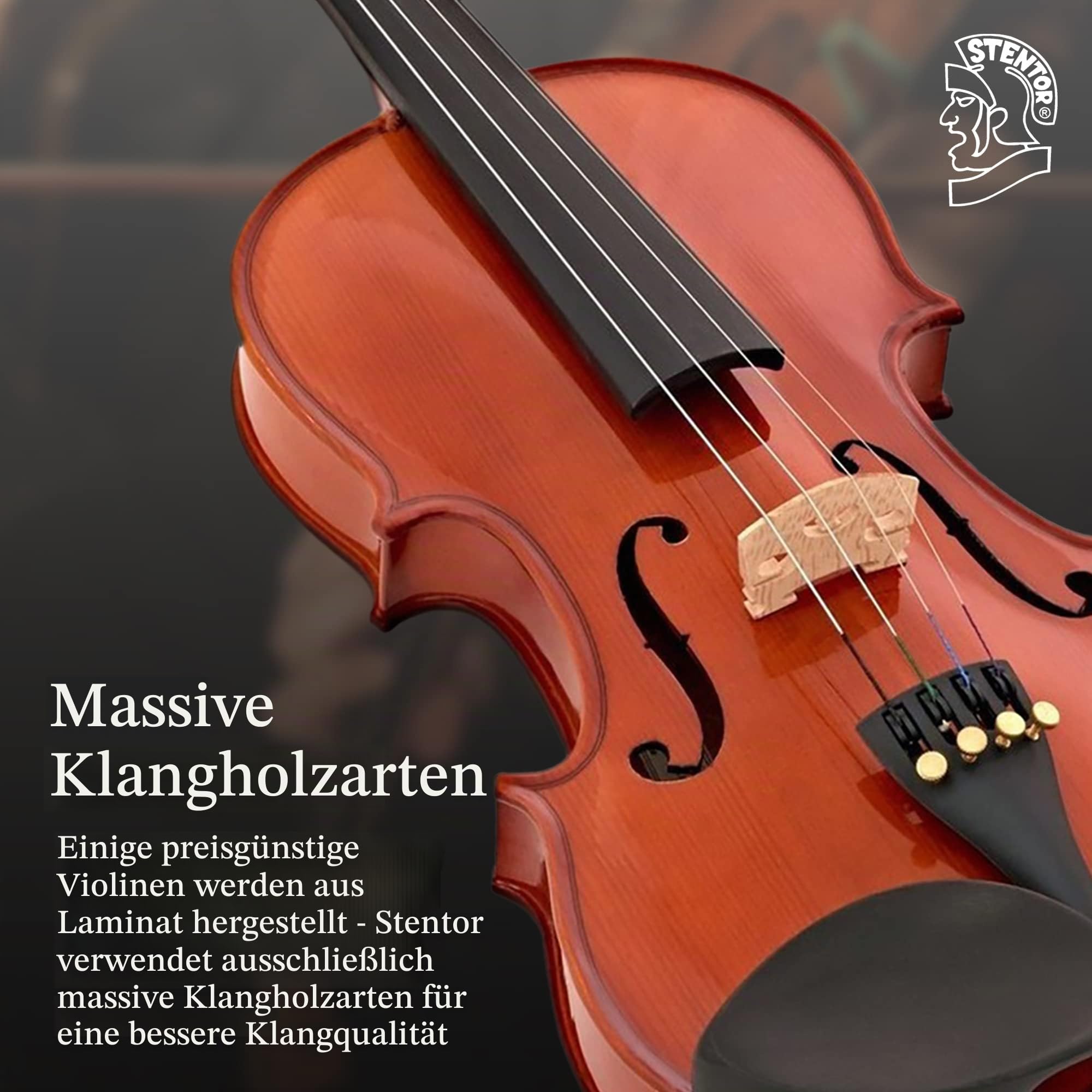 Stentor Student Standard Violinen-Set 4/4 volle Größe, Violine für Anfänger & Kinder 12+ mit Holzbogen & Tragetasche, Einsteiger-Saiteninstrumente, 1018A, Braun