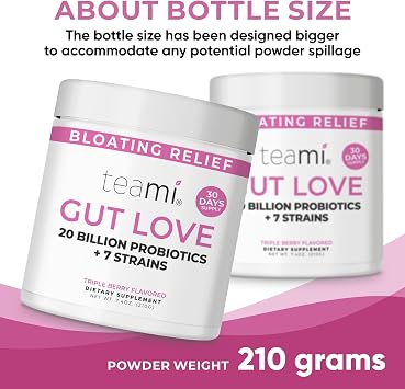 Teami Prebiotic and Probiotic Powder for Women - Promotes Digestion, Bloating Relief & Belly Balance - Gut Health Powder with 20 Billion Probiotics & 7 strains - Triple Berry Gut Love, 30 Servings