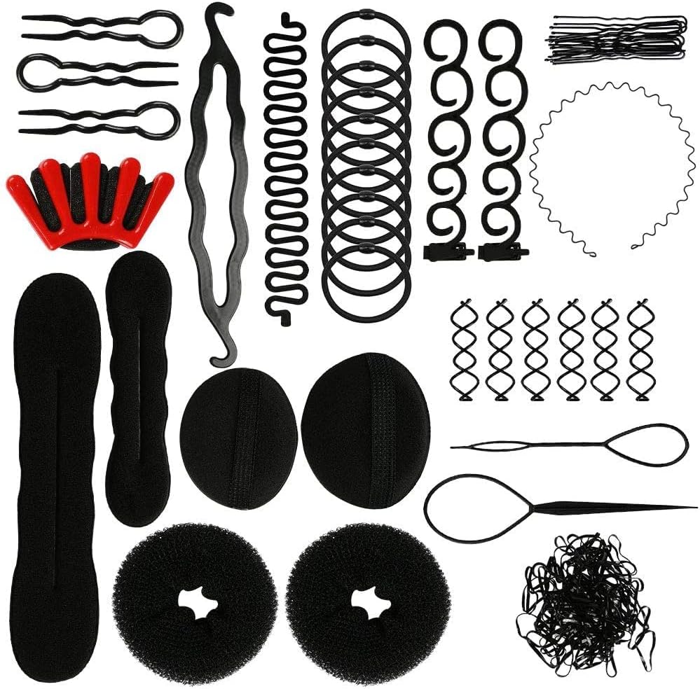 Premify 60 Pcs Hair Braiding Tools, 17 Styles Hair Design Styling Tools Accessories Set DIY Hair Accessories Hair Modeling Tools For Women Hairdresser Kits Set Donut Bun Ponytail Maker