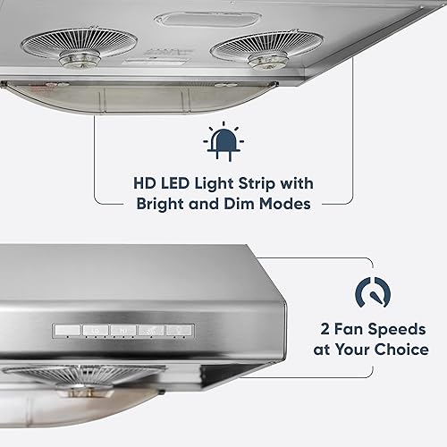 Miniatura 4 de Pacific Campana de ventilación de cocina AC30BS  Campana extractora debajo del gabinete de 30 pulgadas  Ventilación de campana de acero inoxidable