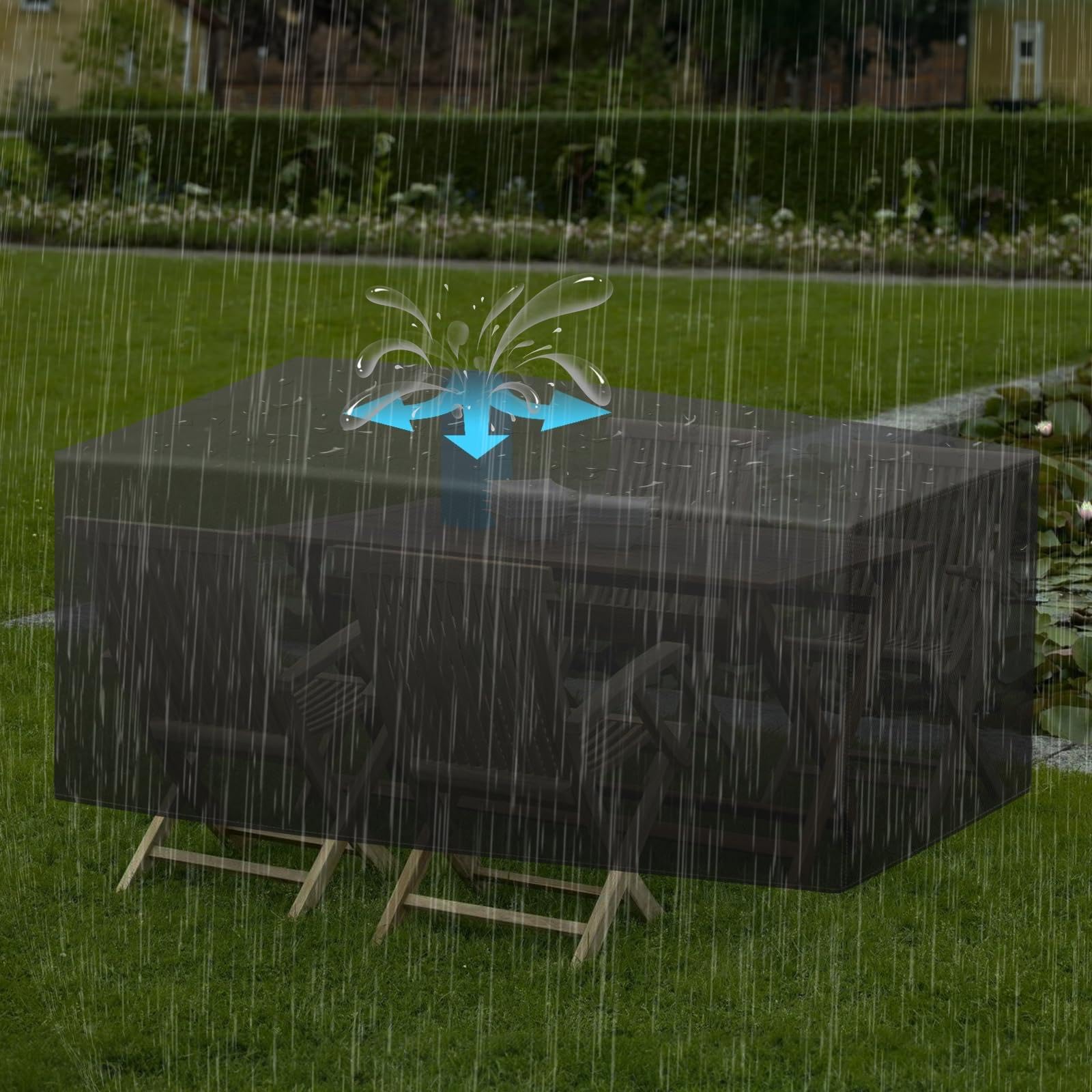Housse De Protection Salon De Jardin 150x140x70cm Bache Table De Jardin 420d Tissu Oxford Imperméable Résistance Anti-Uv Bache Exterieur Rectangulaire Bâche Salon De Jardin Avec Boucle Coupe Vent