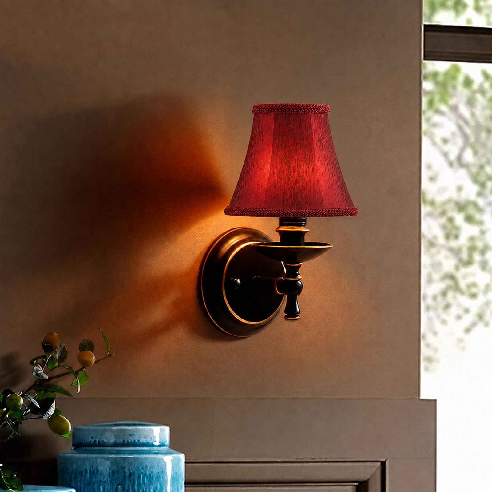 Set di 3 paralumi in tessuto E14/E27 Modern Minimalist Clip On Light Shade per lampada da tavolo Candle Chandelier Light lampada da parete (rosso)