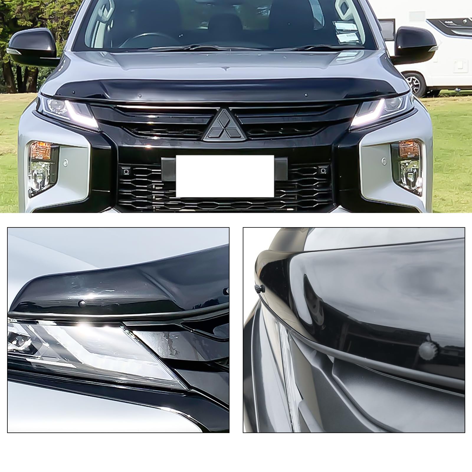 Motorhaubenschutz Steinschlagschutz für Mitsubishi L200 Triton 2019-2022, PMMA Acryl, UV-beständig, wetterfest, glänzend schwarz