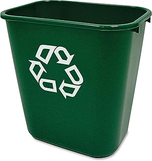 Rubbermaid Commercial Products Resin Deskside Recycling Can, 7-Gallon, Green Recycling Symbol, Plastic, for Bedroom/Bathroom/Office, Fits Under Desk/Sink/Cabinet