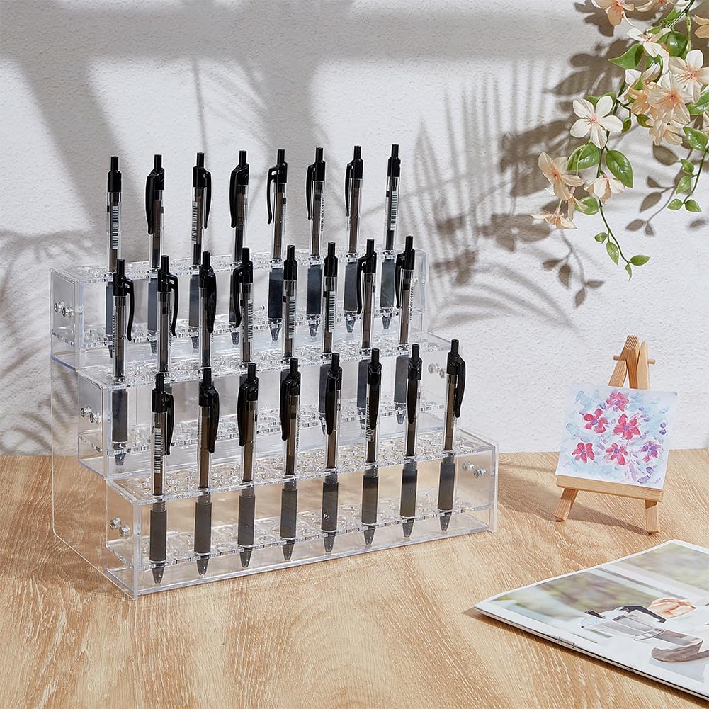 WEBEEDY 144 Slots Stifte Display Ständer 3 Stufen Acryl Stiftehalter Clear Display Rack Für Stifte Makeup Pinsel Craft Shows Schreibwaren Organizer Ständer Für Die Heimdekoration 28x15x19.3cm