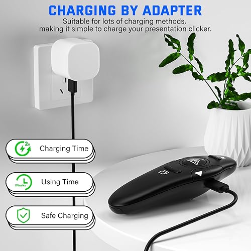 Vista 34 de Presentación recargable Clicker Presentador inalámbrico Control remoto USB PowerPoint PPT Clicker, puntero láser verde RF 2.4GHz Presentador remoto