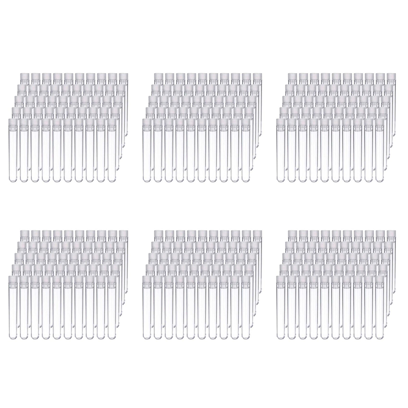 600 sztuk przezroczystych plastikowych odczynników szklanek z białymi nakrętkami próbki pojemniki butelki ciśnieniowe nakrętki 12 x 75 mm