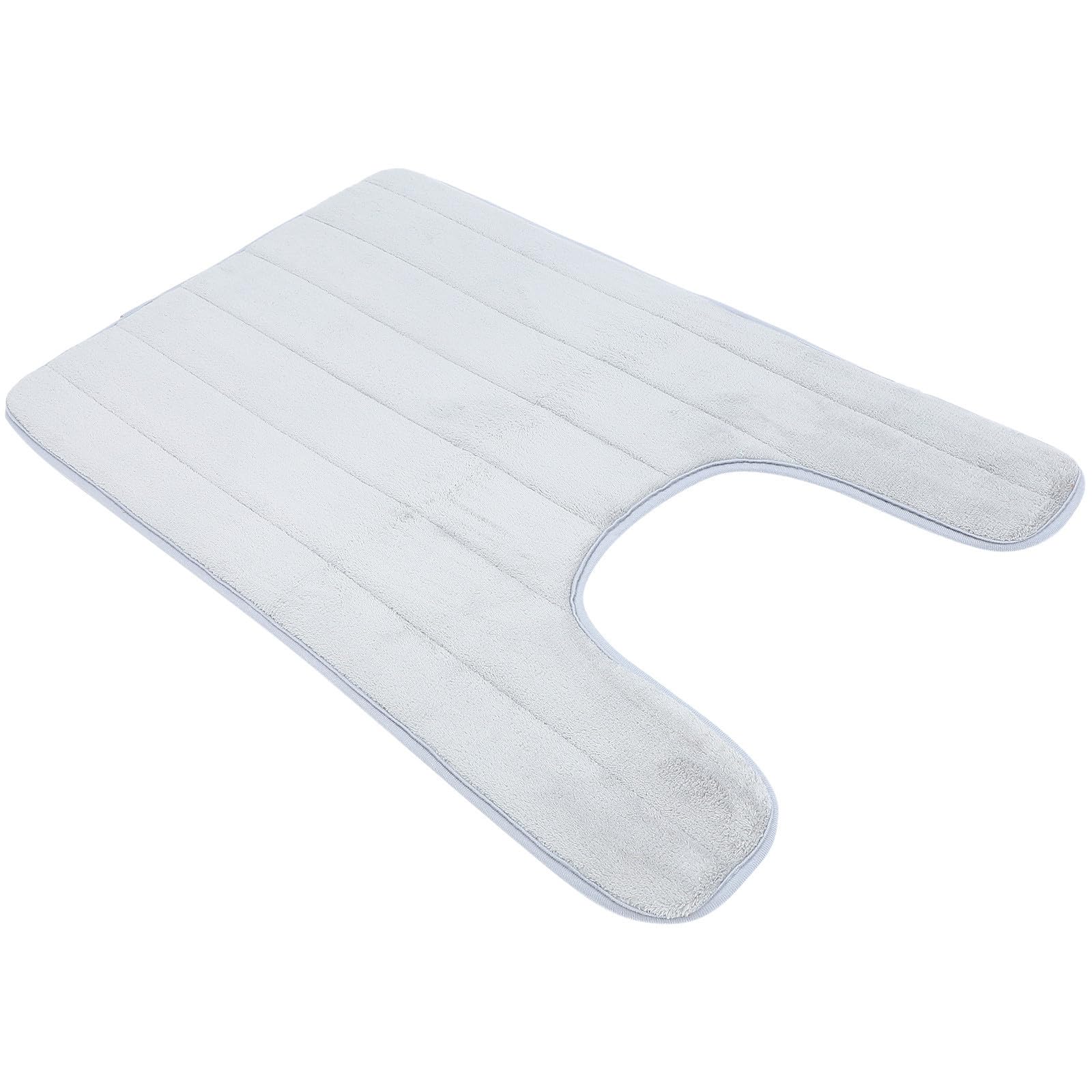 Alfombrilla para baño en forma de U de felpa coral poliéster gris lavable