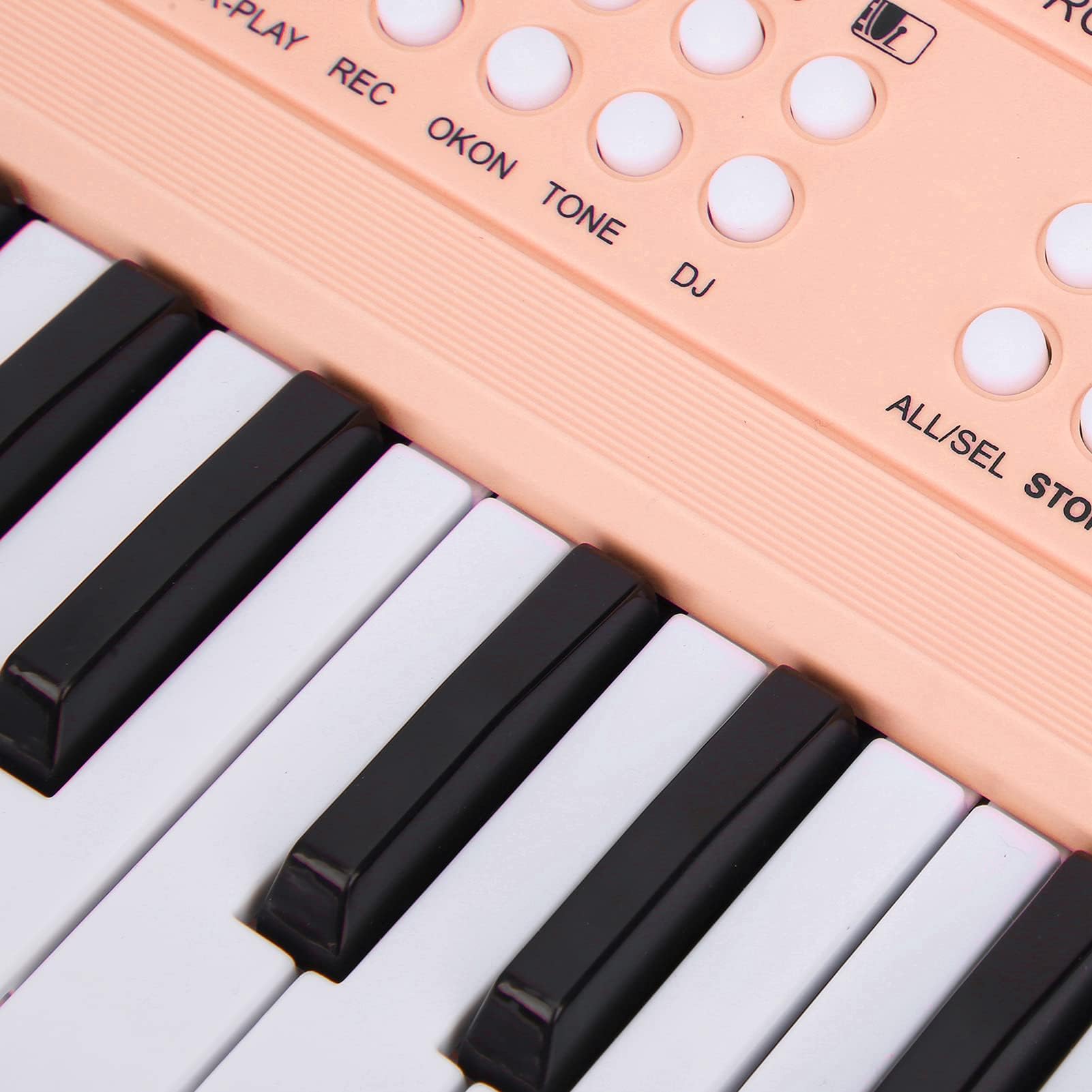 Ejoyous Teclado Piano eléctrico de 37 teclas, teclado musical portátil para principiantes con función de grabación, micrófono incluido, teclas blancas y negras, alimentación de batería USB AA (rosa)