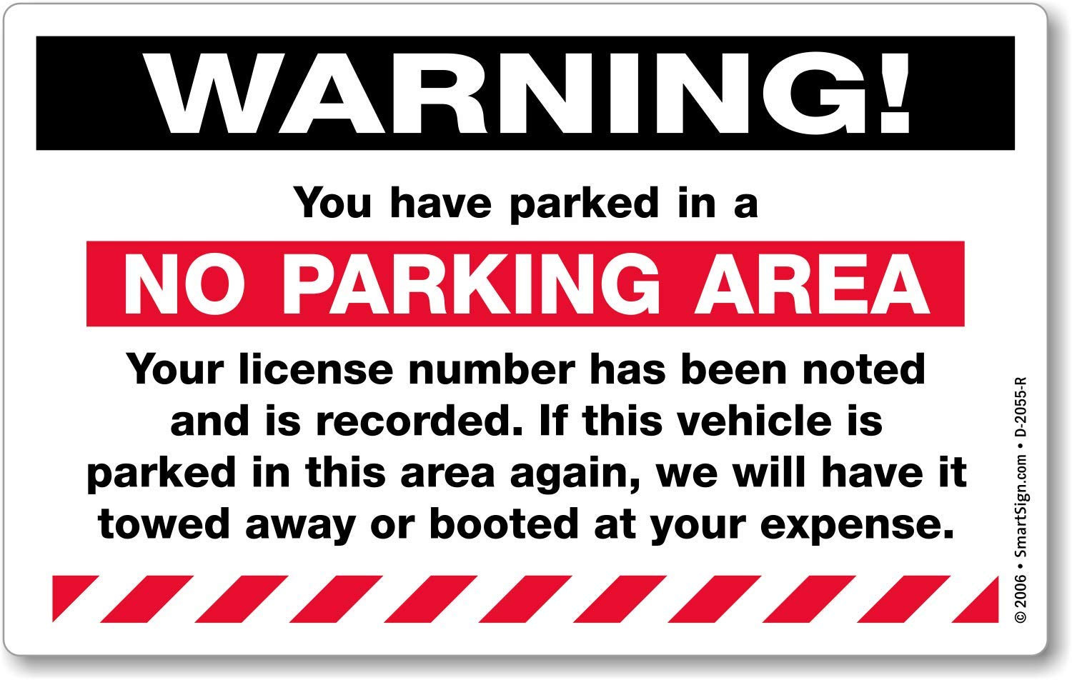 SmartSign 50-Pack 'Warning You are Illegally Parked' Sticker Labels with Permanent Adhesive, 5" x 8" Paper, Hard to Remove Write-On Tow Warning Parking Tickets, Green, Black/White