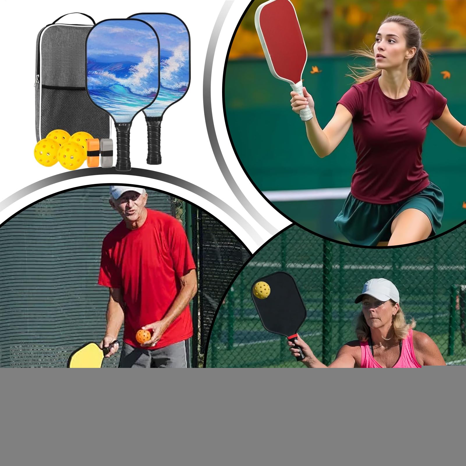 Sprzęt do pickleballa, lekkie wiosło kulkowe, z włókna szklanego, profesjonalne, ergonomiczne, lekkie akcesoria sportowe, do ćwiczeń domowych, kobiet, mężczyzn, dziewcząt, sportu, na świeżym powietrzu