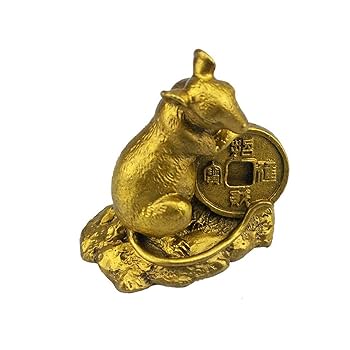 ネズミと金運福袋陶器装飾品 鼠 ネズミ 招財 金袋 置物 オブジェ 銅製 金 ゴールド 黄金 幸運