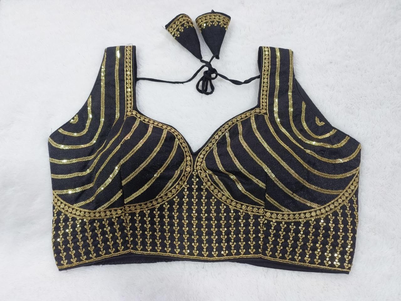 Vihu Fashion Women's Readymade Blouse Embroidery Multi Coding Gold Thread Indian Ethnic Designer Stitched Readymade Saree Sleeveless Black Blouse For Women For Saree Lehenga Choli