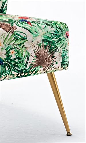 Miniatura 3 de US Pride Furniture Thia Silla decorativa sin brazos para sala de estar, elegante asiento con ribete de cabeza de clavo, patas de metal dorado y