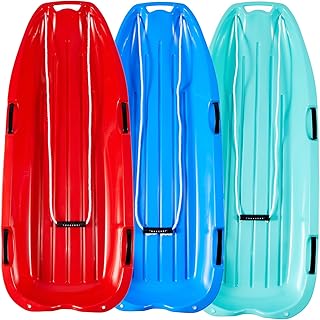 Toboggan Snow Sled for Adults, 48in Plastic Sleds with Pull Rope and 4 Handles, Outdoor Plastic Snow Sled for Kids and Adults