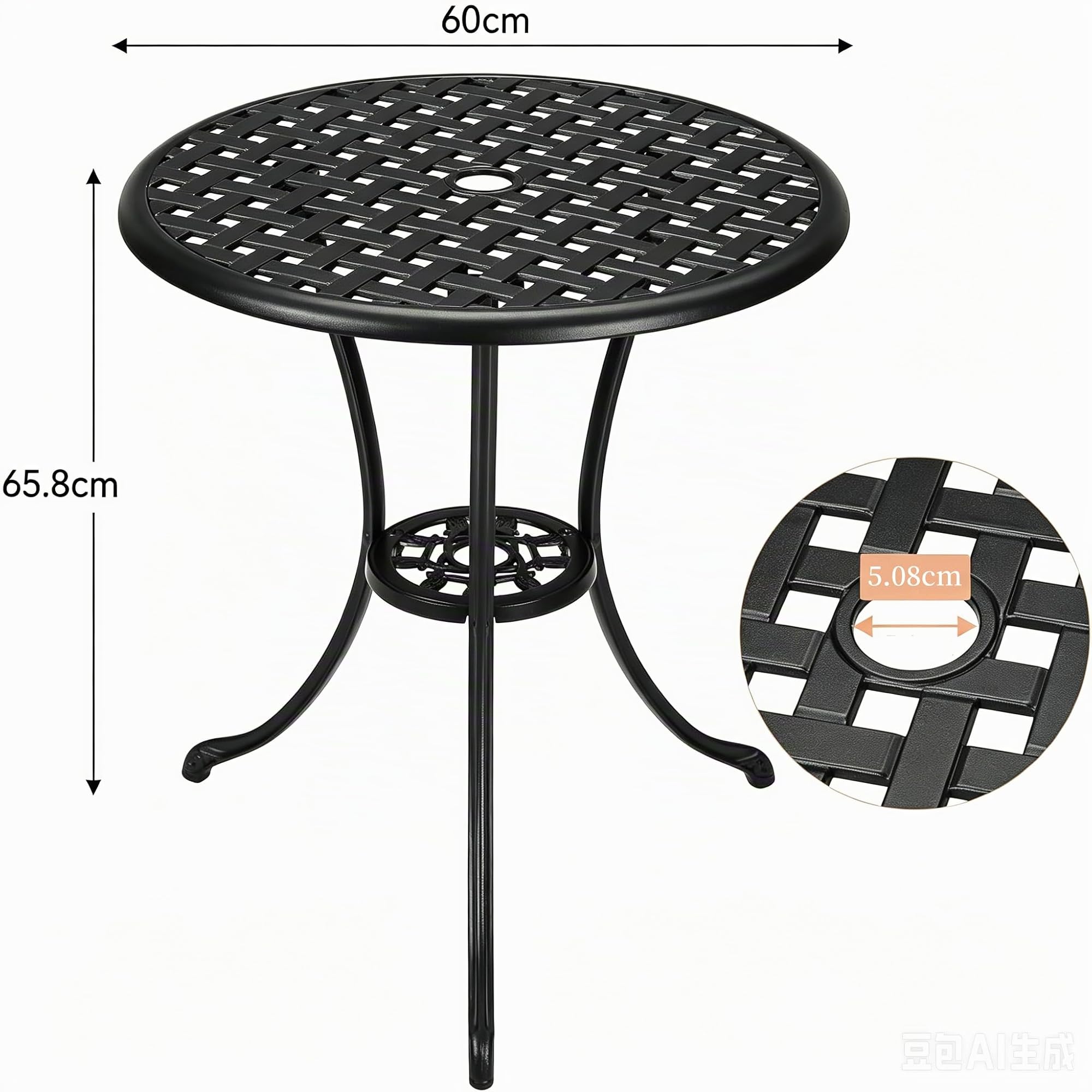 Garvee Table Bistro Ronde de Jardin 60 cm en Aluminium Moulé