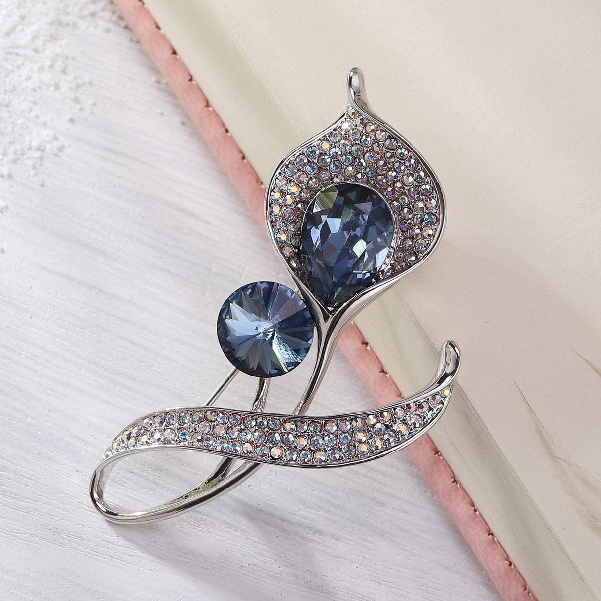 Richapex Elegant Crystal Tulip Rose Brooch Pin,Cubic Zirconia Fashion Crystal Jewelry Women's Brooch Pin
