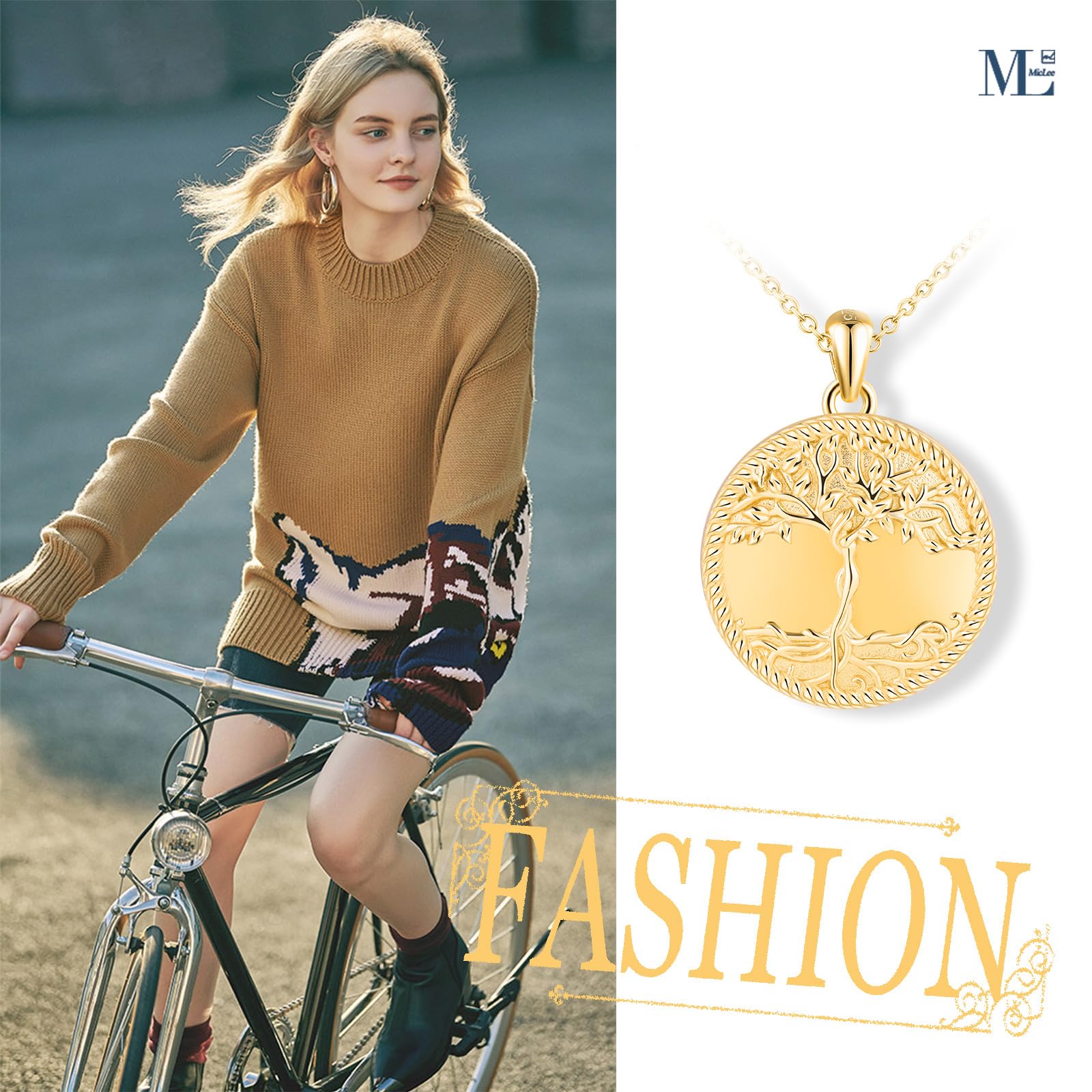 MicLee Collier Photo Médaillon en Argent 925 Femme Fille Pendentif Locket Arbre de Vie Breloque Ouvrable Ronde Collier Amulette Mémorial Bijoux Elégant