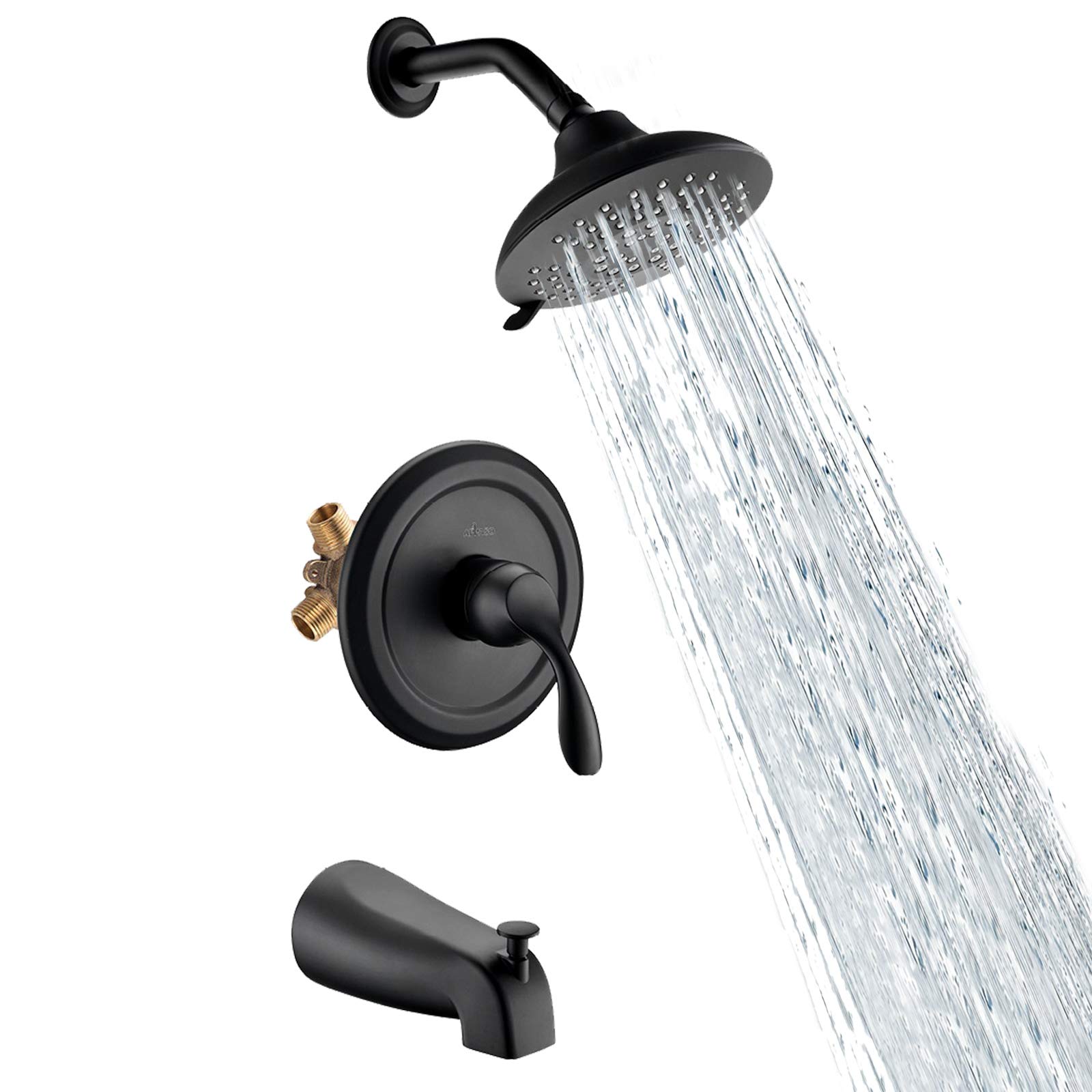 Shower Faucet and Tub Spout Matte Black (Valve Included), Shower system with 5-Function Spray Head,