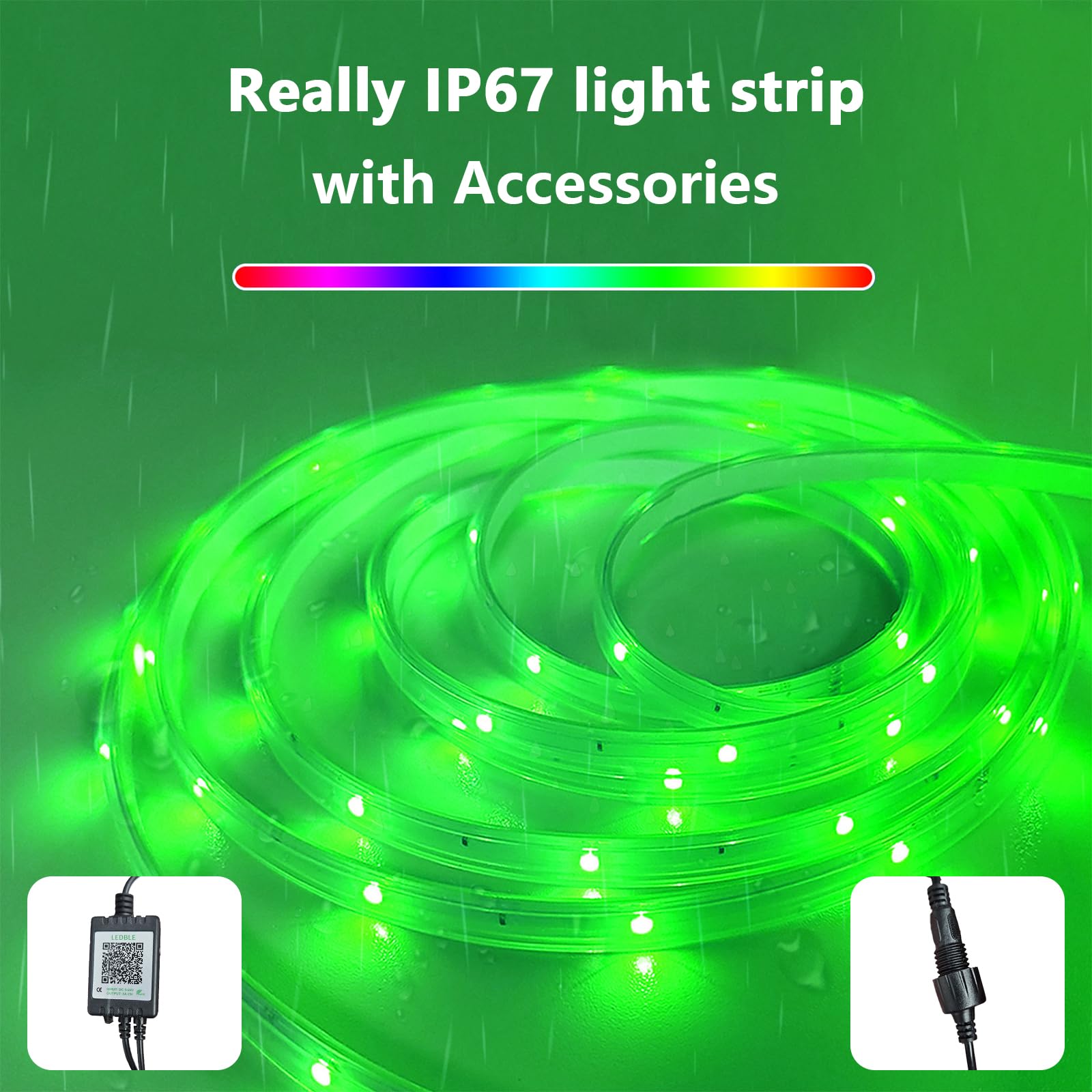 Outdoor LED Strip, Smart IP67, Music Sync, App Control, Wall Mount, RGB, Waterproof, for Balcony, Garden, Bedroom, Christmas, Halloween（30 meter）