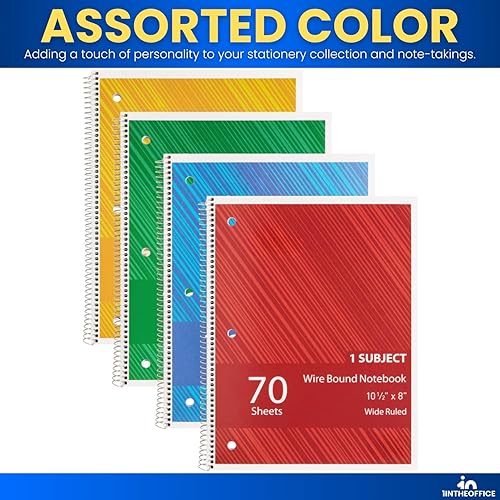 Miniatura 6 de 1InTheOffice Cuaderno de espiral con rayas universitarias de 10.5 x 7.5 pulgadas, cuadernos de 1 materia, cuadernos de espiral encuadernados con