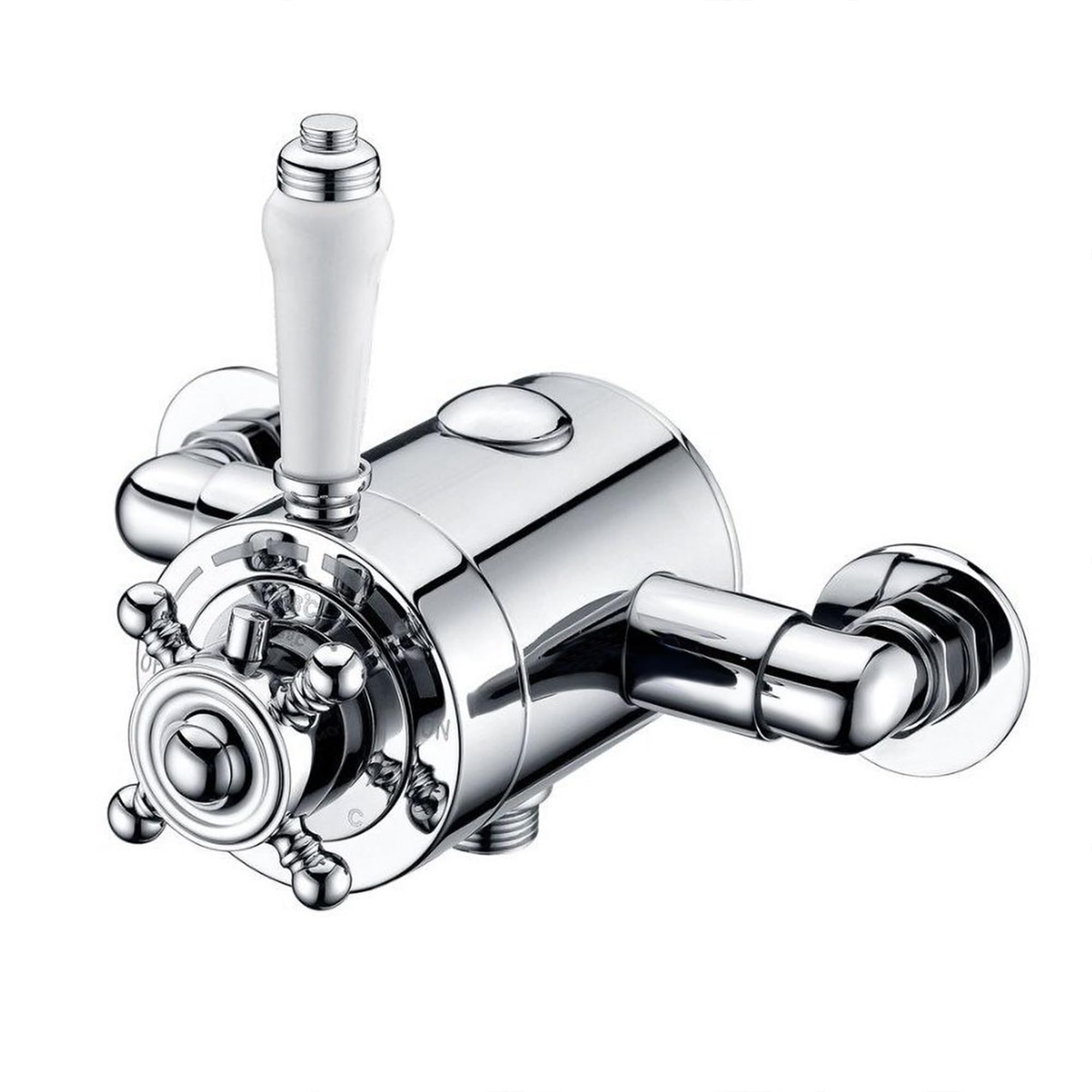 The Home Store Chrome Exposed Dual Shower Mixer Valve Adjustable Classic Style Anti-Scald Thermostatic Device Single Shower Unit Outlet White & Shower Tap Attachment For Bathroom - 130Mm/150Mm