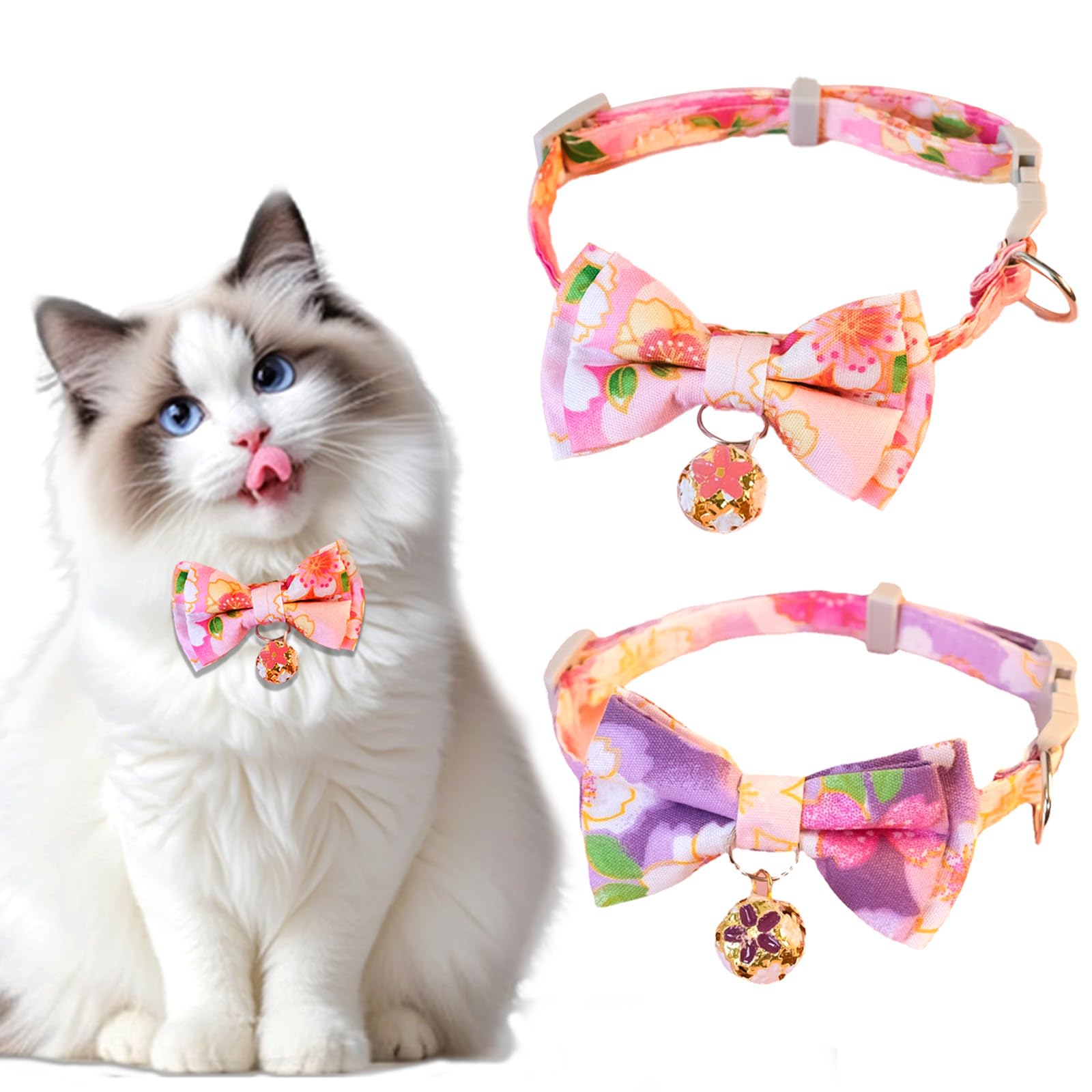 FOSDICK 2 PCS Kitten Collars, Cat Collar with Detachable Bell and Bow Tie, Cats Bow Tie, Cat Collar with Bell