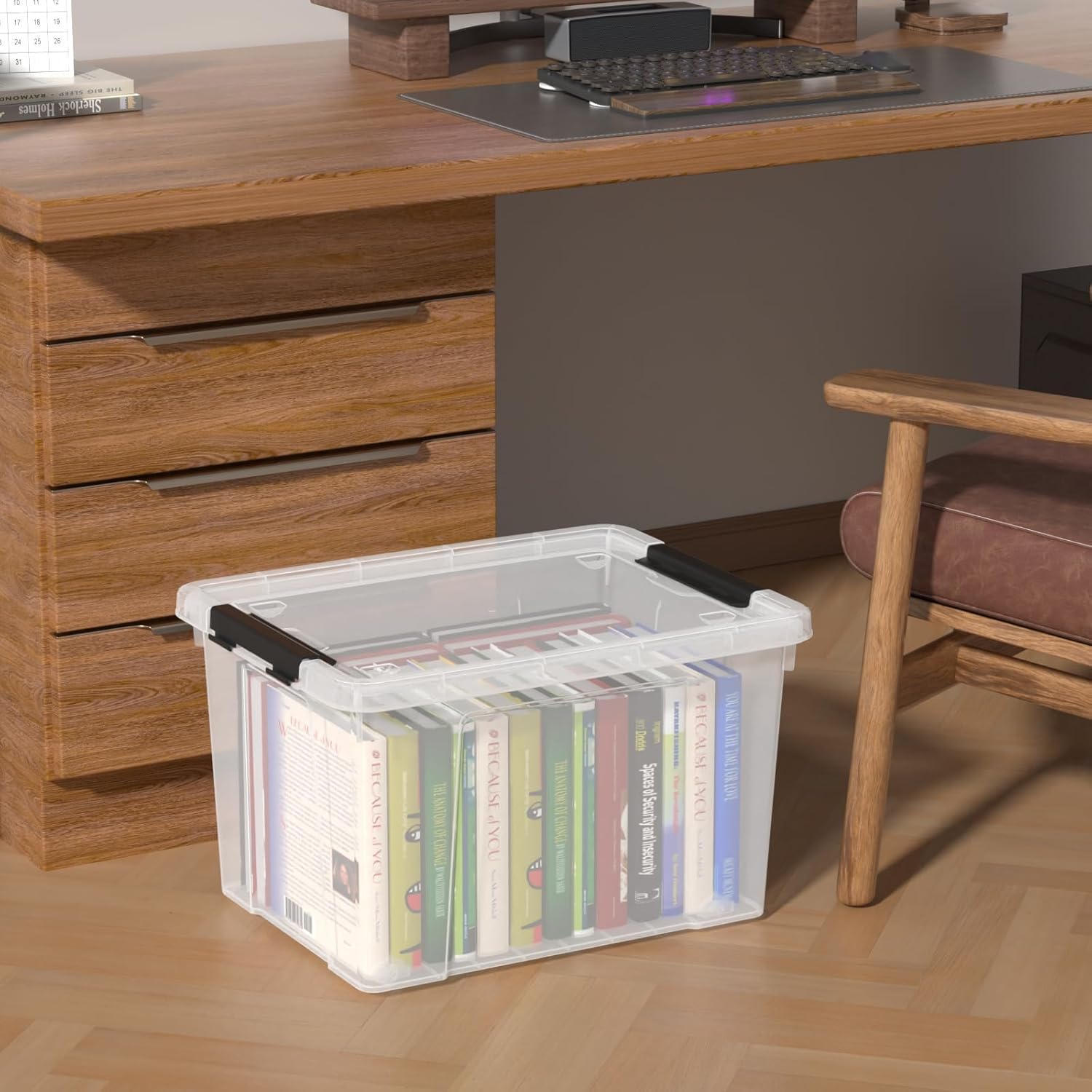 34 Quart Plastic Latching Storage Box with Wheels, 4-Pack Clear Storage Bins with Lids