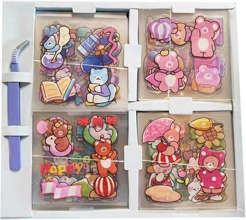 Miniatura 4 de Juego de 100 calcomanías kawaii, 100 hojascaja, bonitas calcomanías para álbumes de recortes para diario, planificadores, diario basura, calendarios