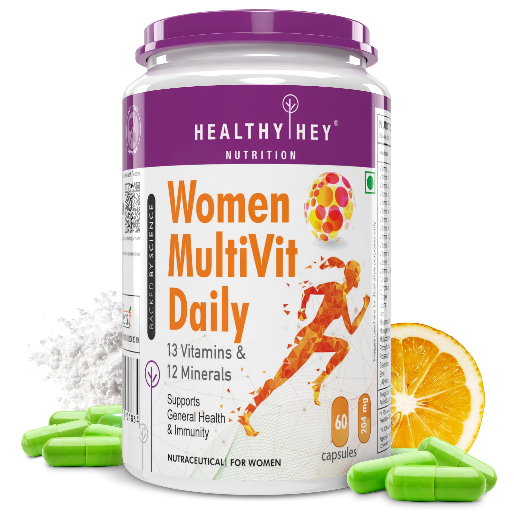 MultiVitamin for Women - Multi-Vit Daily - 13 Vitamins & 10 Minerals - 60 Vegetable Capsules