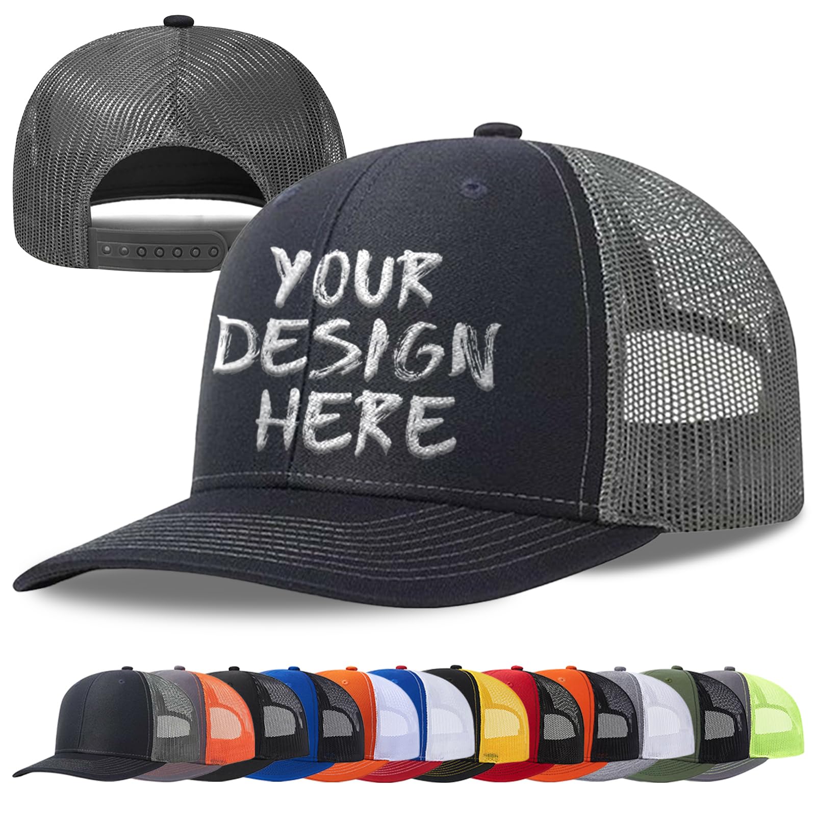 Generic Custom Hats Bulk Custom Hats for Man Woman Personalized Hats Unisex-Adults Trucker Hat Black-gray