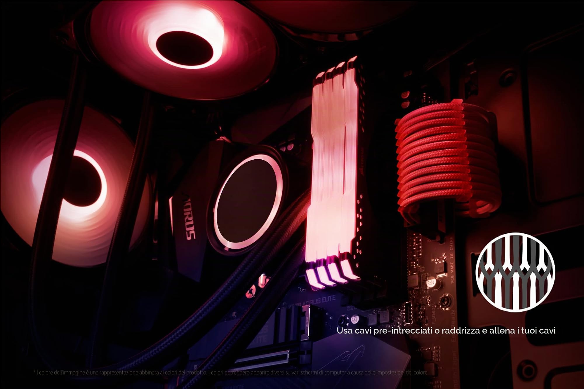 LINKUP - AVA 30cm PSU Personalizzato Prolunga Cavo Alimentatore Mod PC GPU | Intrecciato con Kit Pettine | 1x 24 P (20 + 4) | 2x 8 P (4 + 4) CPU | 2x 8 P (6 + 2) GPU | 300mm - Rosso
