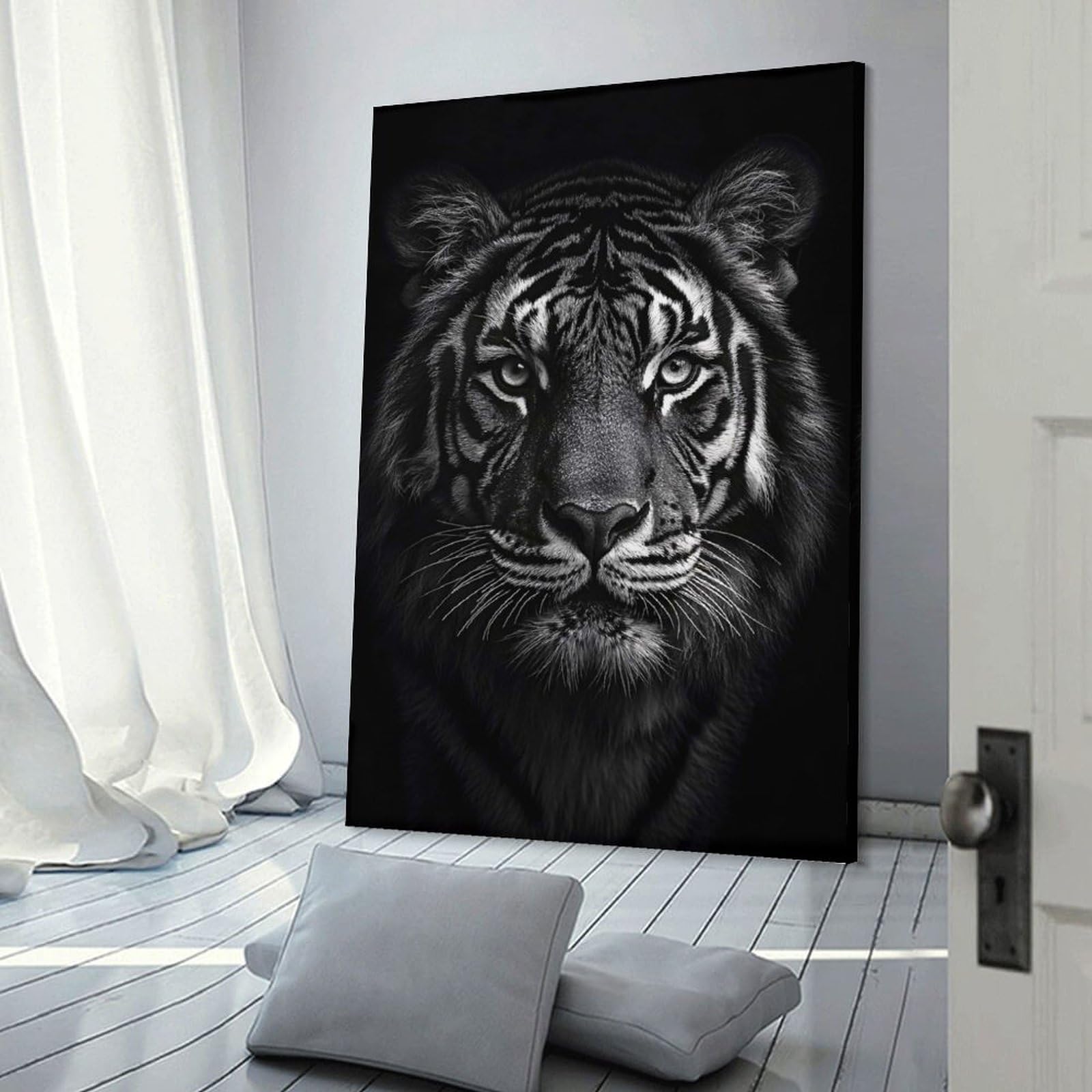 Junmoney Monochromatic Tiger Portrait Decorative Wall Artwork, 16x24inch(40x60cm), for Hallway, Lounge Or Guest Room, Decorative Present for New Homes